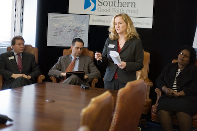 woman presenting in a board room